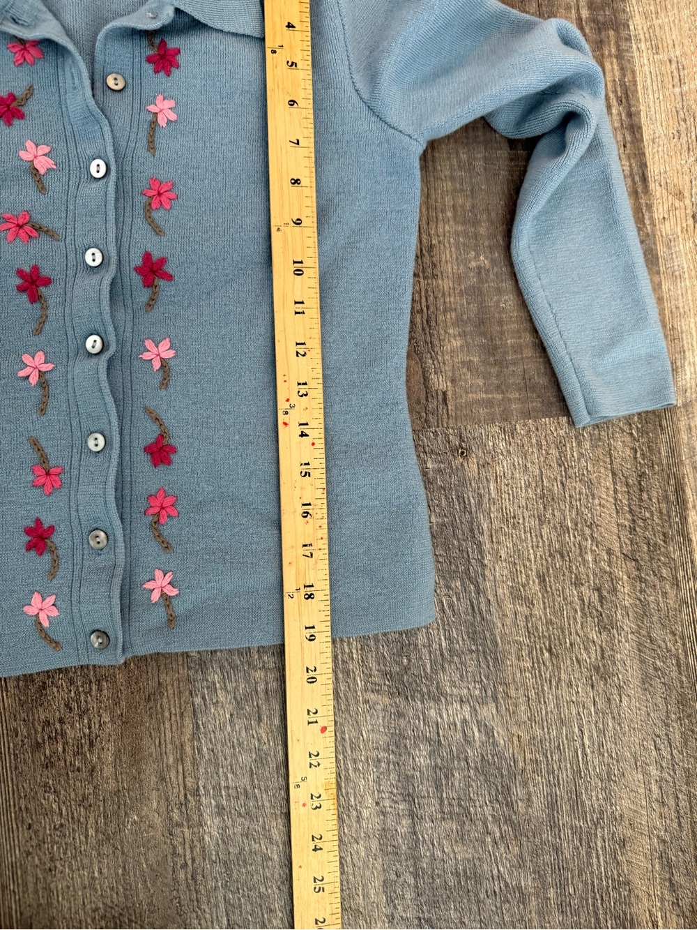 Vintage Ann Taylor Merino Wool Floral Embroidered Cardigan Blue M - Picture 13 of 15